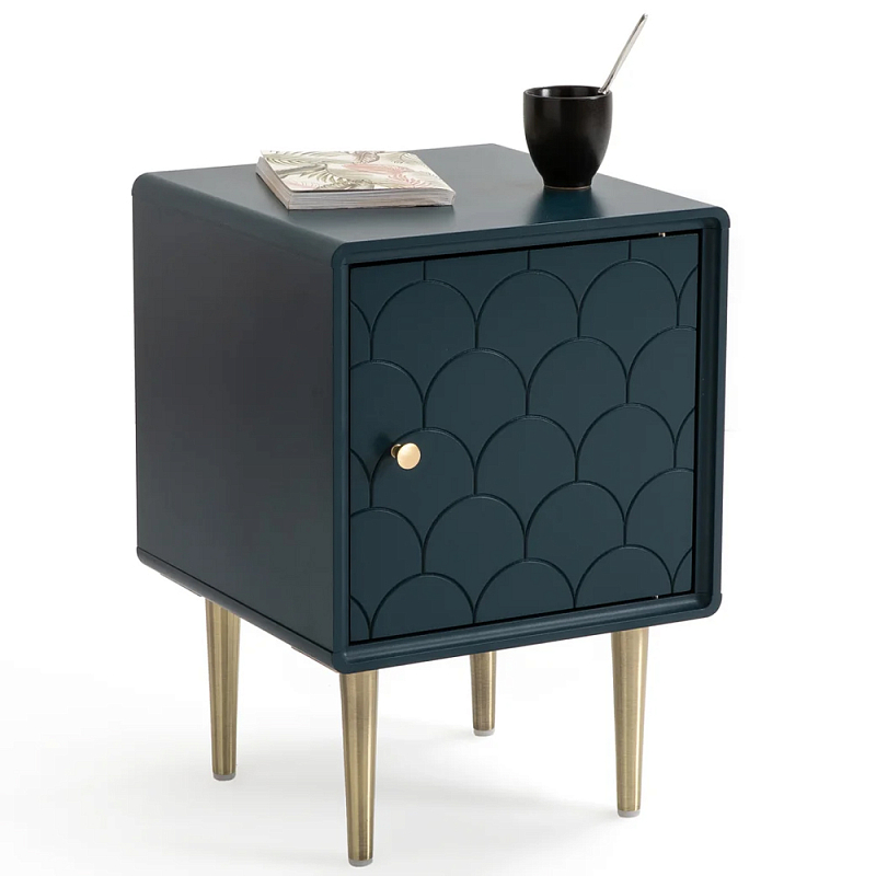 Тумба с одной дверцей Scale Ornament Blue Nightstand Синий Латунь Тумба с одной дверцей Scale Ornament Blue Nightstand Синий Латунь в Самаре | Loft Concept