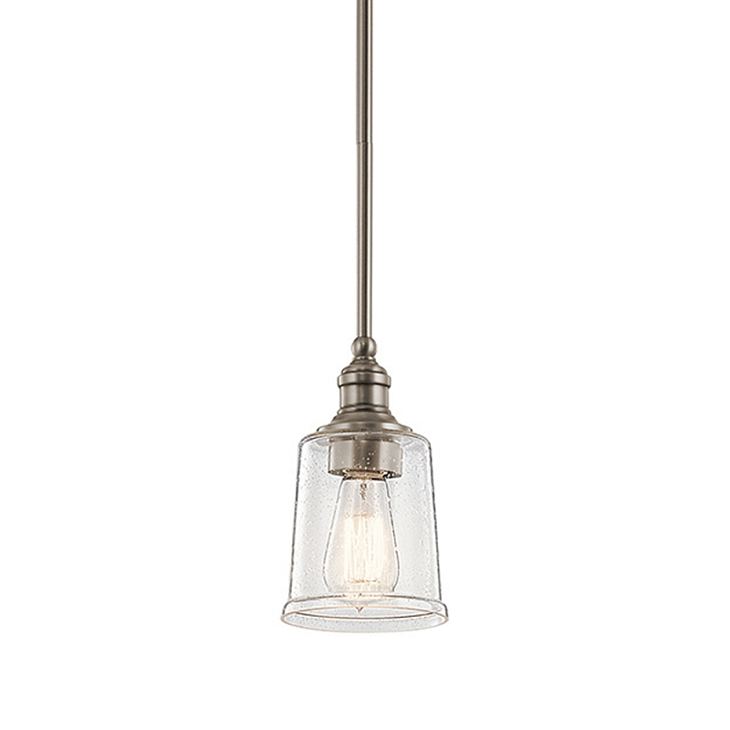 Подвесной светильник со стеклянным плафоном в форме колокола с эффектом пузырьков Kichler Олово Латунь Прозрачное Стекло в Самаре | Loft Concept 