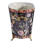 Кашпо из фарфора черная с цветочной росписью и бронзовой стрекозой Spring Garden варинант исполнения - 2 | Loft Concept в Самаре