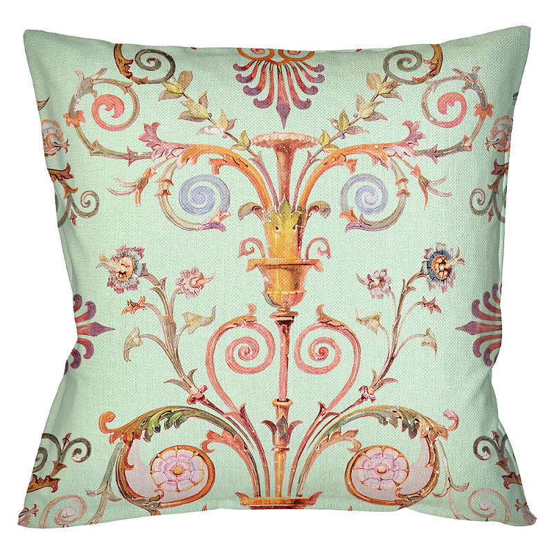 Декоративная подушка светло-зеленая с растительным орнаментом Raffael Floral Green Cushion Салатовый Мульти Декоративная подушка светло-зеленая с растительным орнаментом Raffael Floral Green Cushion Салатовый Мульти в Самаре | Loft Concept