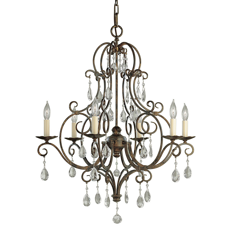 Люстра бронзового цвета с 6-ю лампами и подвесками из оптического стекла в классическом стиле Feiss Бронза Кремовый Прозрачное Стекло в Самаре | Loft Concept 