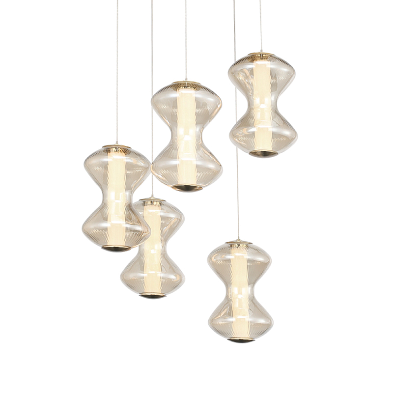 Люстра светодиодная с стеклянными волнообразными плафонами Amphora of Light Коньяк Золотой в Самаре | Loft Concept 