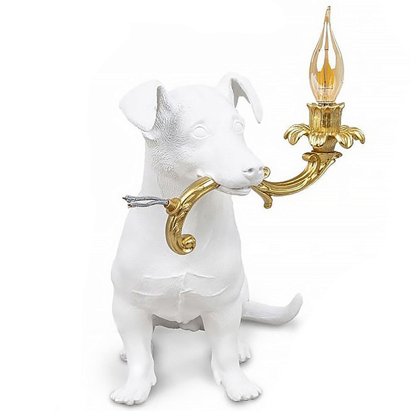 Настольная лампа в виде щенка Puppy White Table Lamp Белый Золотой в Самаре | Loft Concept 