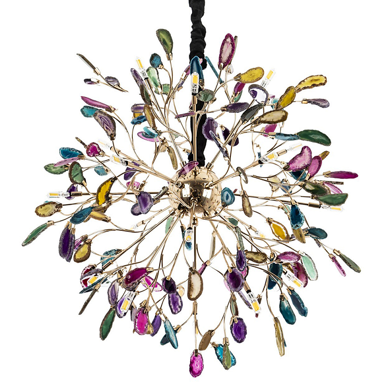 Люстра с декором разноцветный агат Multicolored Agate Chandelier 18 Глянцевое золото Мульти в Самаре | Loft Concept 