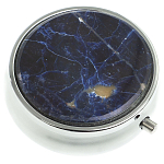 Таблетница карманная круглая с 3-мя отделениями с зеркалом и накладкой из натурального камня Содалит Silver Stone Pillboxes варинант исполнения - 1 | Loft Concept в Самаре