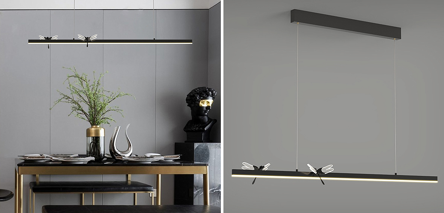 Линейный светильник со стрекозами Dragonfly Linear Chandelier Black Линейный светильник со стрекозами Dragonfly Linear Chandelier Black - Loft-Concept в Самаре