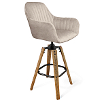 Барный стул со спинкой и подлокотниками на 4-х коричневых деревянных ножках Бежевый Велюр Ava Charm варинант исполнения - 1 | Loft Concept в Самаре