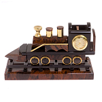 Часы настольные в виде паровоза из натурального камня Обсидиан Train Stone Clock варинант исполнения - 4 | Loft Concept в Самаре