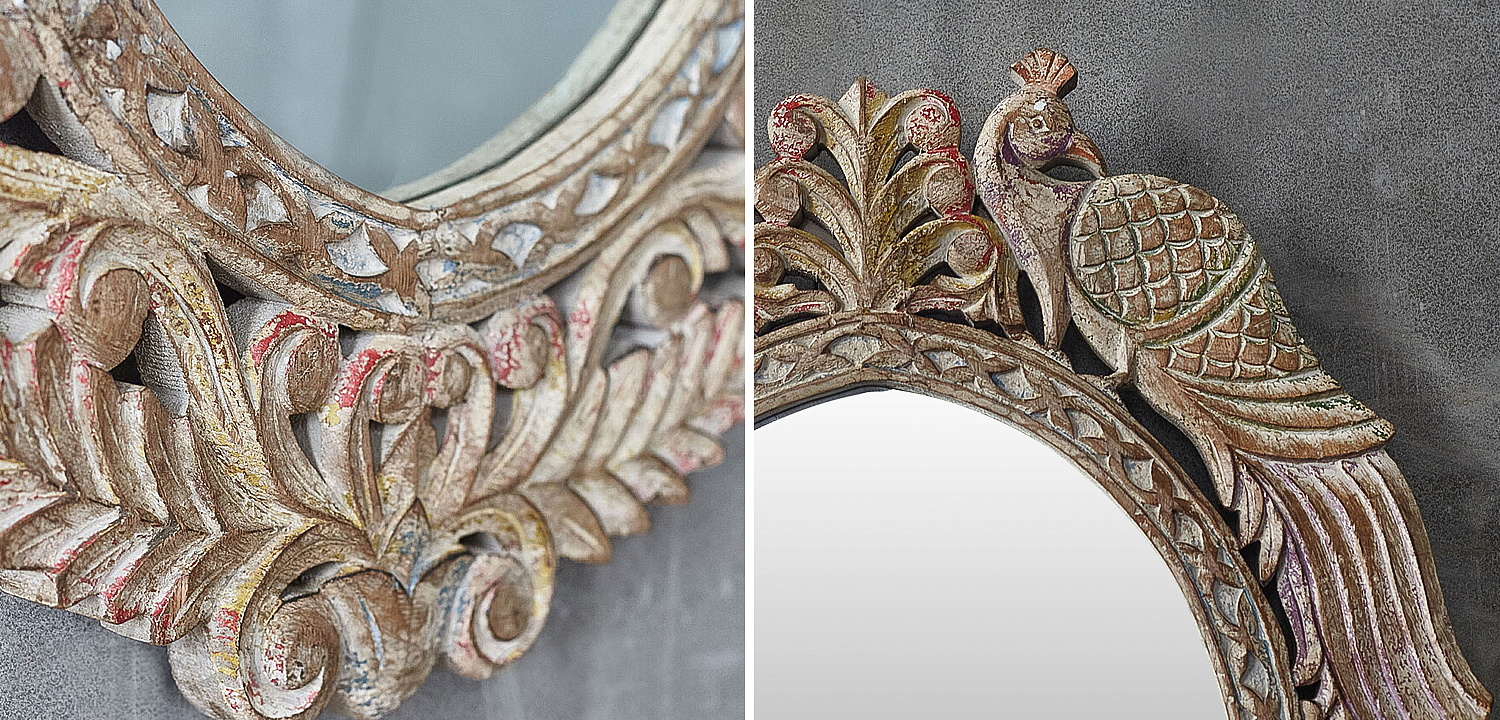 Зеркало в резной раме Viaan Grey Mango Carved Mirror Зеркало в резной раме Viaan Grey Mango Carved Mirror - Loft-Concept в Самаре