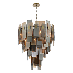 Люстра с многослойными стеклянными панелями янтарного и дымчатого цвета Textured Glass Chandelier варинант исполнения - 3 | Loft Concept в Самаре