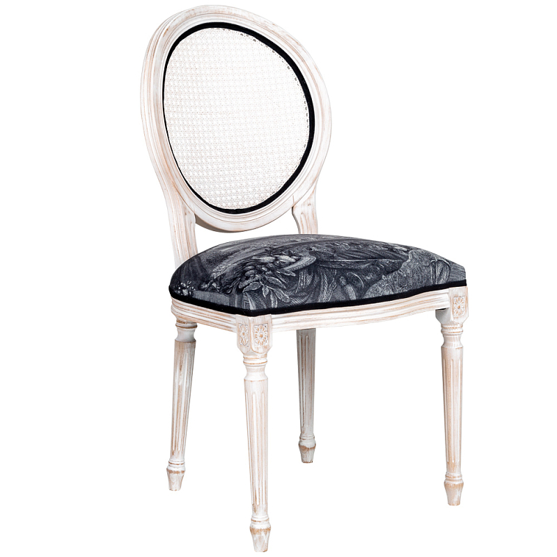 Стул с ротанговой спинкой Palace Gardens Stool Черно-белый Белый винтажная патина   в Самаре | Loft Concept 