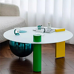 Дизайнерский журнальный стол с круглой белой столешницей на 3-х геометрических ножках Tajefox варинант исполнения - 3 | Loft Concept в Самаре