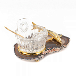 Икорница с ложкой с декором "Кадушка" с гравировкой на подставке из натурального камня Агат Decorative Cavair Dishes варинант исполнения - 3 | Loft Concept в Самаре