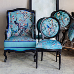 Стул из массива бука бирюзовый с изображением птиц в саду Turquoise Chinoiserie Blue Bird Chair варинант исполнения - 6 | Loft Concept в Самаре