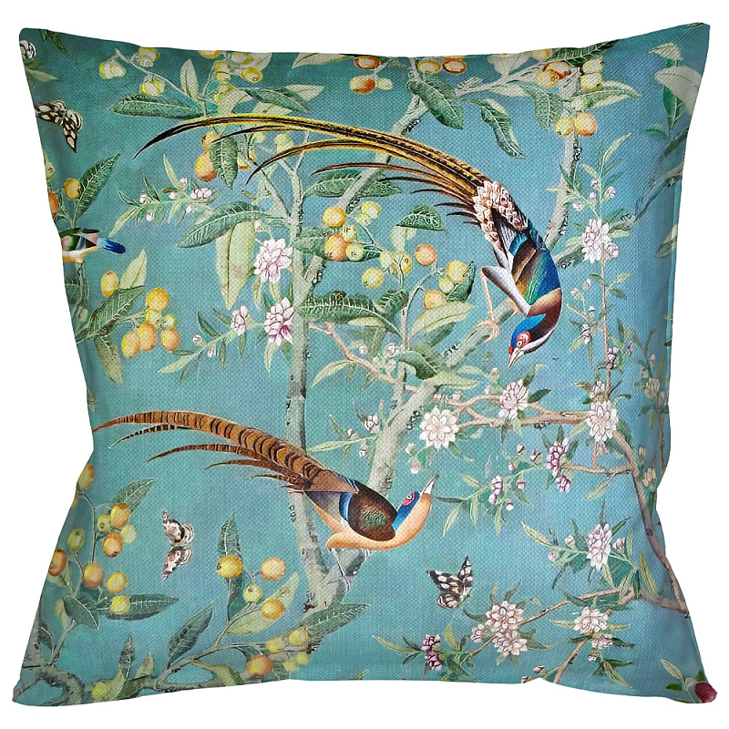 Подушка декоративная с изображением птиц в саду Chinoiserie Birds in a Tree Cushion Мульти Бирюзовый Подушка декоративная с изображением птиц в саду Chinoiserie Birds in a Tree Cushion Мульти Бирюзовый в Самаре | Loft Concept