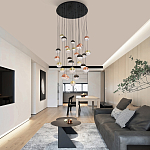 Люстра каскадная с черным круглым основанием 27 подвесов Celestial Waltz варинант исполнения - 5 | Loft Concept в Самаре