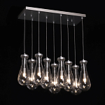 Люстра с 9-ю прозрачными плафонами из стекла в форме капли на прямоугольном потолочном основании цвета хром Lucid Rain  варинант исполнения - 3 | Loft Concept в Самаре