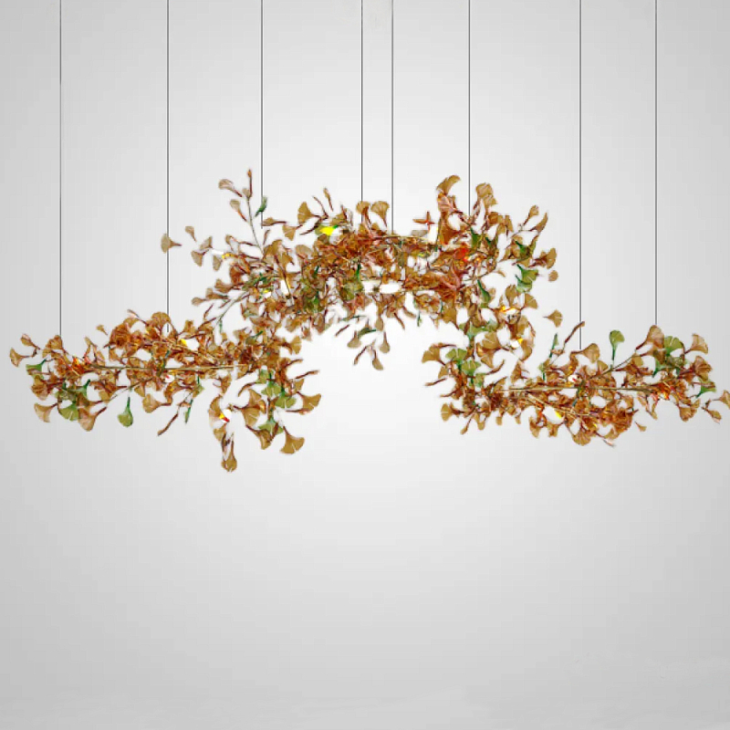 Люстра на ветвистом каркасе с листьями Horizontal Amber Floral Chandelier Янтарный Латунь Люстра на ветвистом каркасе с листьями Horizontal Amber Floral Chandelier Янтарный Латунь в Самаре | Loft Concept