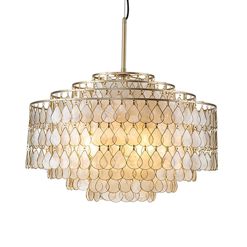 Люстра многоярусная с декором из натуральной морской ракушки Iridescent Light Золотой Перламутровый в Самаре | Loft Concept 