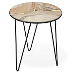 Стол журнальный с круглой столешницей из стекла на 3-х черных ножках Beige Marble варинант исполнения - 1 | Loft Concept в Самаре