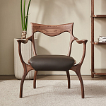 Стул деревянный с мягким сиденьем из коричневой натуральной кожи Moon Walnut Furniture варинант исполнения - 12 | Loft Concept в Самаре