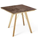 Стол обеденный с коричневой квадратной столешницей из керамики на четырех деревянных ножках Brown Ceramics варинант исполнения - 1 | Loft Concept в Самаре