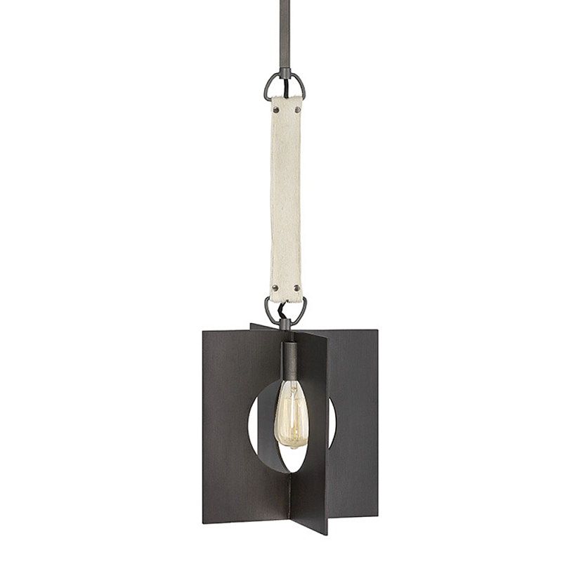 Подвесной светильник с графитовым плафоном и ремнем из натуральной воловьей кожи в индустриальном стиле Hinkley Графит Молочный в Самаре | Loft Concept 