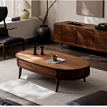 Кофейный стол овальный из дерева с 2-мя ящиками Coffee Walnut Table варинант исполнения - 1 | Loft Concept в Самаре