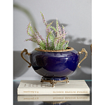 Чаша темно-синяя фарфоровая с бронзовыми ручками и ажурным ободком Eden Garden варинант исполнения - 2 | Loft Concept в Самаре