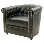 Кресло кожаное с мягкими подлокотниками на 4-х деревянных ножках Logan Leather Armchair black 2 варинант исполнения - 1 | Loft Concept в Самаре