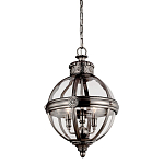 Подвесной светильник с прозрачным стеклянным плафоном в форме шара цвета никеля в индустриальном стиле на цепи 3 лампы Feiss варинант исполнения - 1 | Loft Concept в Самаре