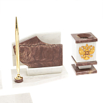 Настольный письменный набор из мрамора и лемезита с гербом и флагом России Marble Accessory варинант исполнения - 5 | Loft Concept в Самаре