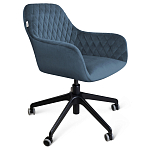 Стул с мягкой синей обивкой из велюра и подъемно-поворотным механизмом на черных колесиках Harper Blue варинант исполнения - 1 | Loft Concept в Самаре