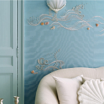 Обои с вышивкой ручной работы Amami Waves Moonbeam colourway on silk moire варинант исполнения - 2 | Loft Concept в Самаре