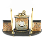 Настольный письменный набор из камня офиокальцит и бронзы с декором в виде льва Successful Leader варинант исполнения - 1 | Loft Concept в Самаре