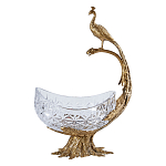 Чаша из прозрачного стекла на бронзовой подставке в виде павлина с рельефным хвостом Eden Garden варинант исполнения - 1 | Loft Concept в Самаре