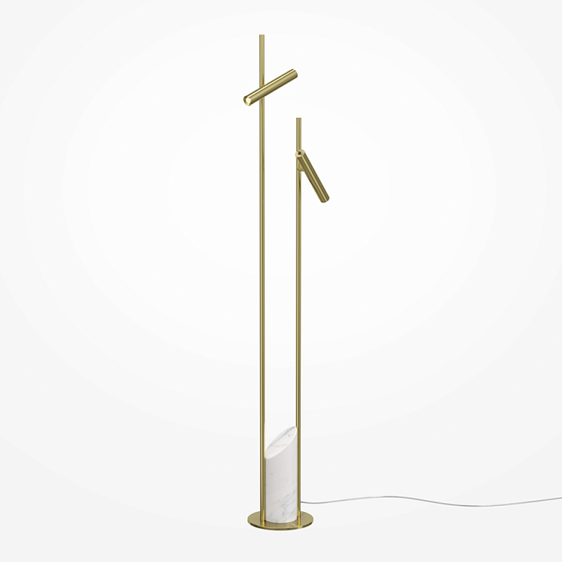 Напольный торшер светодионый золотой Lumen Duo Латунь Белый Мрамор Bianco в Самаре | Loft Concept 