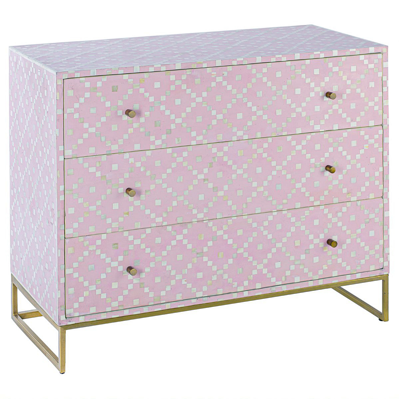 Комод инкрустация костью Pink Indian Bone Inlay 3 drawer Розовый Розовый в Самаре | Loft Concept 