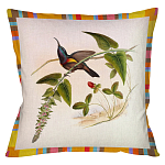 Декоративная подушка бежевая в разноцветную полоску с изображением птиц и цветов Blooming Birds Colorful Cushion варинант исполнения - 10 | Loft Concept в Самаре