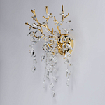 Бра золотого цвета с декоративными ветвями и прозрачными подвесками в форме листьев Droplet Chandelier варинант исполнения - 3 | Loft Concept в Самаре