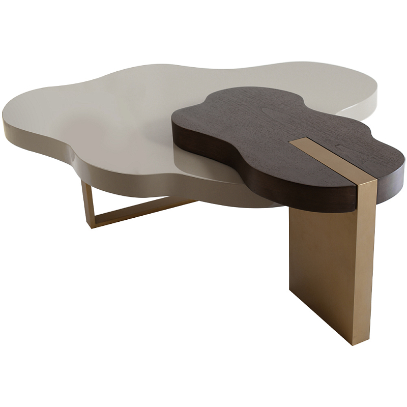 Кофейный стол со столешницей волнистой формы Gale Curved Coffee Table Бежево-серый Коричневый Латунь сатинированная в Самаре | Loft Concept 