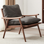 Кресло c каркасом из массива дерева и мягкой кожаной обивкой Walnut Armchair варинант исполнения - 1 | Loft Concept в Самаре