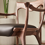 Стул деревянный с мягким сиденьем из коричневой натуральной кожи Moon Walnut Furniture варинант исполнения - 4 | Loft Concept в Самаре