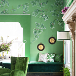 Обои ручная роспись Silk Tree Colourway SC-92 on Emerald Green dyed silk варинант исполнения - 2 | Loft Concept в Самаре