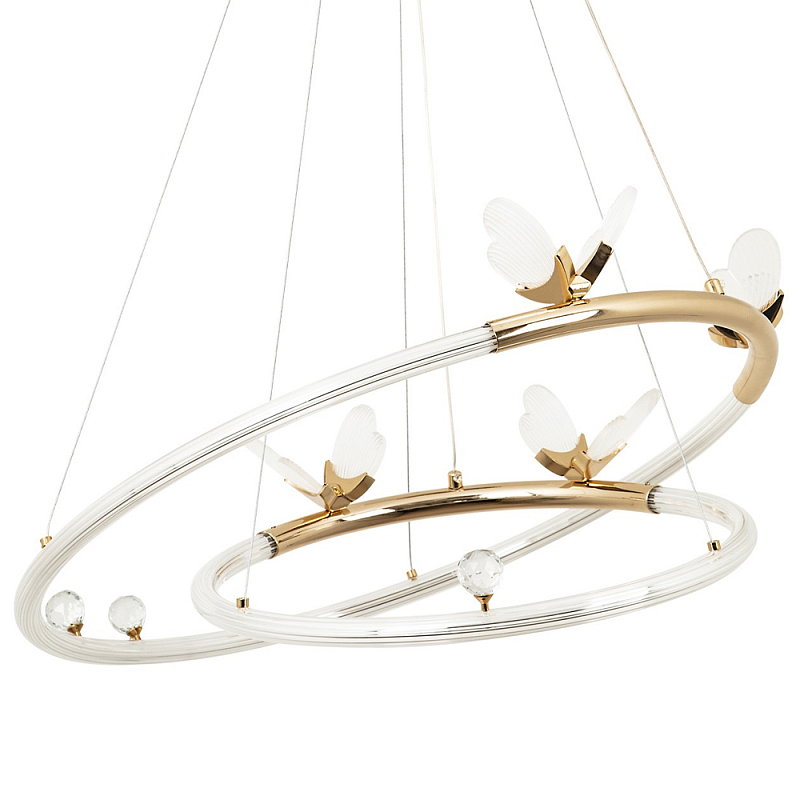 Кольцевая люстра с декором в виде бабочек Glass Butterflies Two Rings Chandelier Глянцевое золото Прозрачный Кольцевая люстра с декором в виде бабочек Glass Butterflies Two Rings Chandelier Глянцевое золото Прозрачный в Самаре | Loft Concept