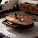 Кофейный стол овальный из дерева с 2-мя ящиками Coffee Walnut Table варинант исполнения - 2 | Loft Concept в Самаре