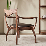 Стул деревянный с мягким сиденьем из коричневой натуральной кожи Moon Walnut Furniture варинант исполнения - 2 | Loft Concept в Самаре