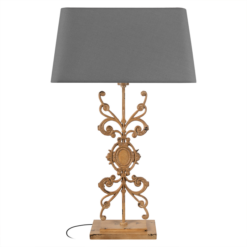 Настольная лампа на ажурном чугунном основании с серым абажуром Openwork Lamp Коричневый Серый Настольная лампа на ажурном чугунном основании с серым абажуром Openwork Lamp Коричневый Серый в Самаре | Loft Concept