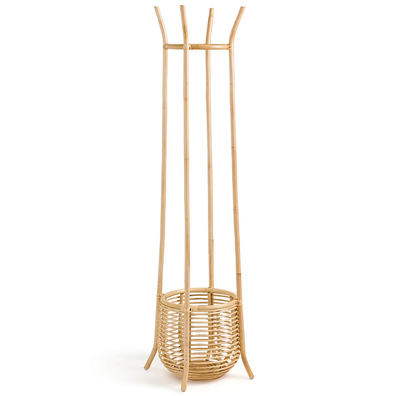 Напольная вешалка с корзиной из ротанга Trina Wicker Floor Hanger Бежевый в Самаре | Loft Concept 