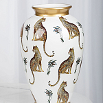 Ваза белая овальная с рисунком леопардов и золотыми акцентами LEOPARD Collection варинант исполнения - 3 | Loft Concept в Самаре